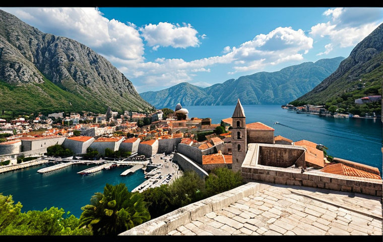 **

A panoramic view of Kotor, Montenegro. Focus on the impressive fortress walls overlooking the bay. Capture the feeling of resistance and freedom. Include details showcasing Venetian architecture.

**