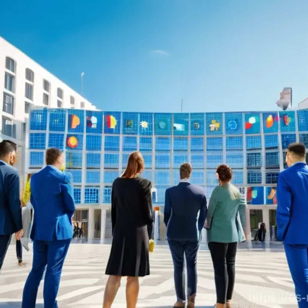 몬테네그로의 외교 정책 - **Montenegro's Path to the EU:** A vibrant and hopeful image depicting a group of diverse, professio...