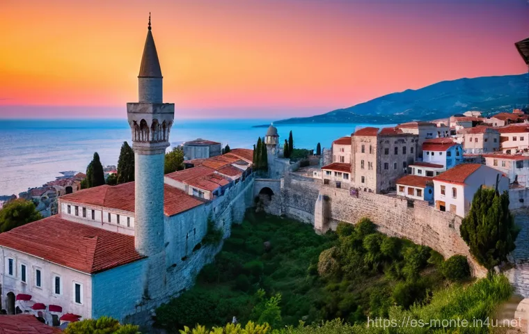 몬테네그로와 이슬람 문화 - **Ulcinj Old Town, Golden Hour Reverie**
A panoramic, atmospheric shot of Ulcinj's Old Town at g...