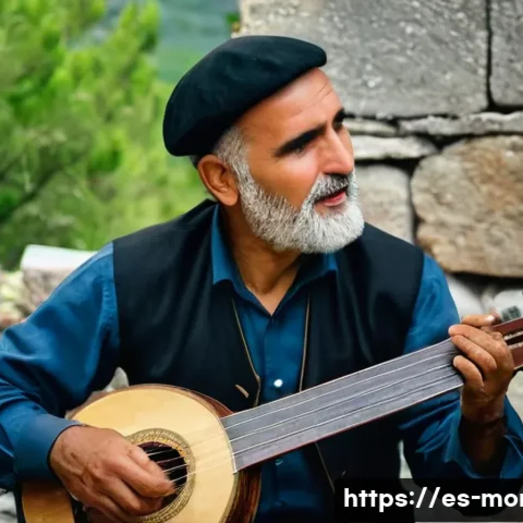 몬테네그로 출신 음악가 - A traditional Montenegrin folk musician playing the gusle, a single-stringed instrument, in a rustic...