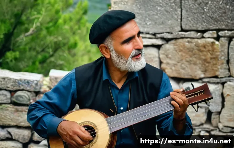 몬테네그로 출신 음악가 - A traditional Montenegrin folk musician playing the gusle, a single-stringed instrument, in a rustic...