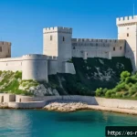 바르 요새 - A detailed panoramic view of the Barletta fortress in Apulia, Italy, showcasing its massive limeston...