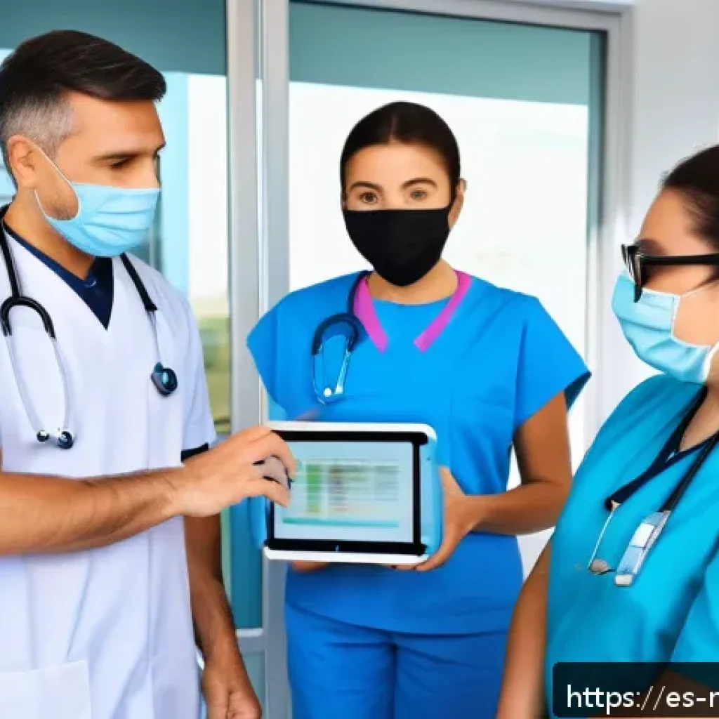 몬테네그로의 건강관리 시스템 - A modern healthcare clinic in Montenegro with doctors and nurses using digital tablets displaying el...