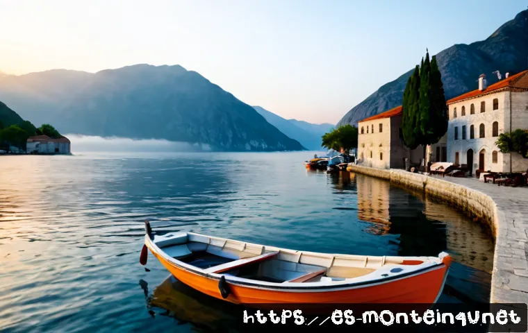 페라스트 마을 - Photorealistic sunrise view of Perast, Montenegro, from a quiet stone waterfront promenade, historic...